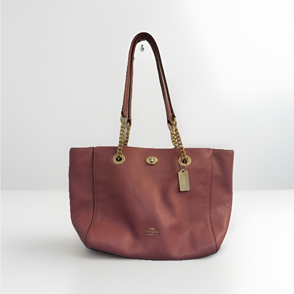 COACH Tote Shoulder Bag Ladies LI/Rose Pebble Leather w/Gold Hardware